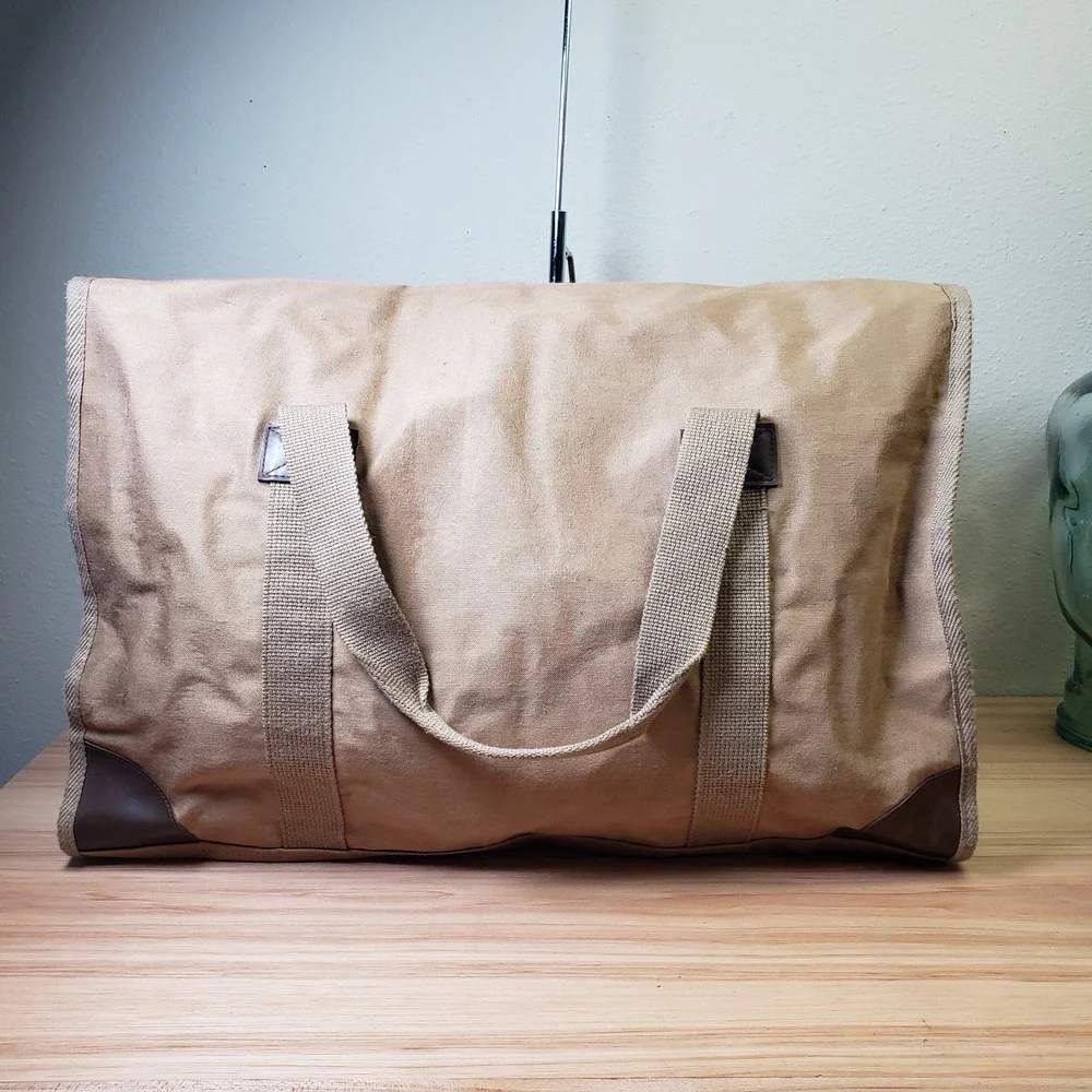 Vintage Ralph Lauren Canvas Messenger Bag Tan Brown Utilitarian Office Travel